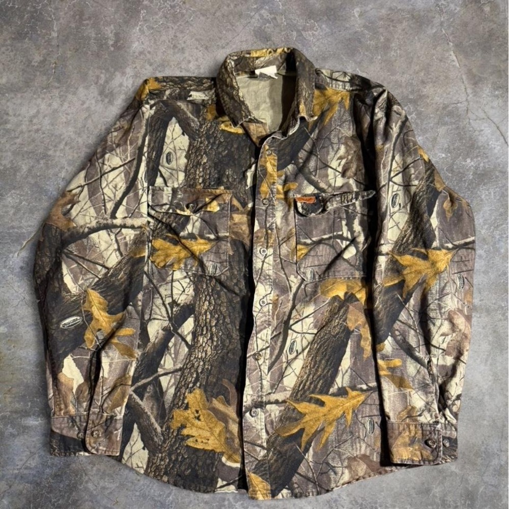 Vintage‎ Woolrich Outdoor Guide Collection Realtree Camouflage Hunting Button Up